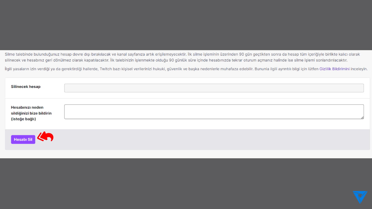 Twitch Hesap Silme Adim 1