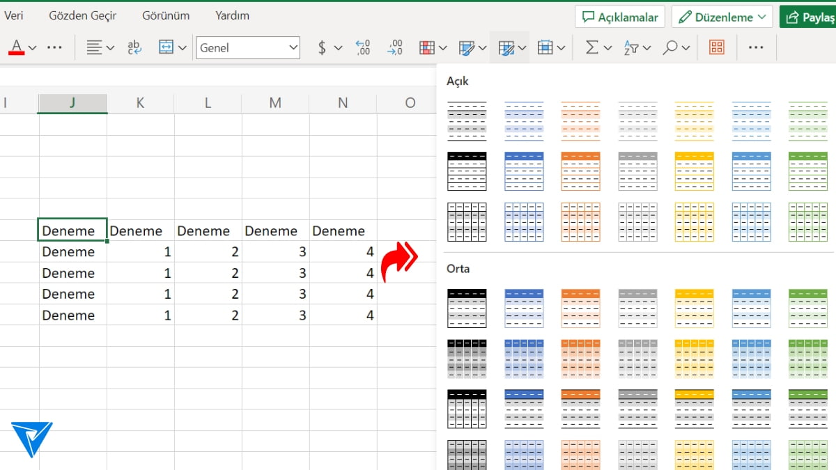 excel-tablo-yapma-adim-2
