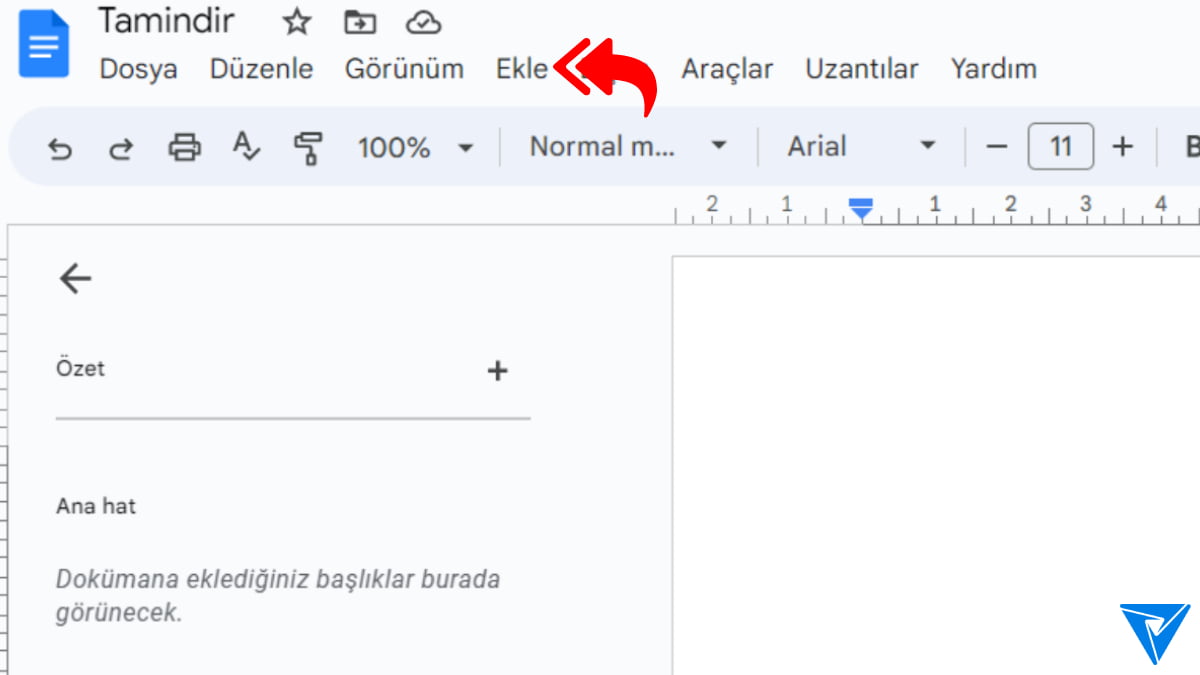 Google Docs Acilir Menu Ekleme Adim 1