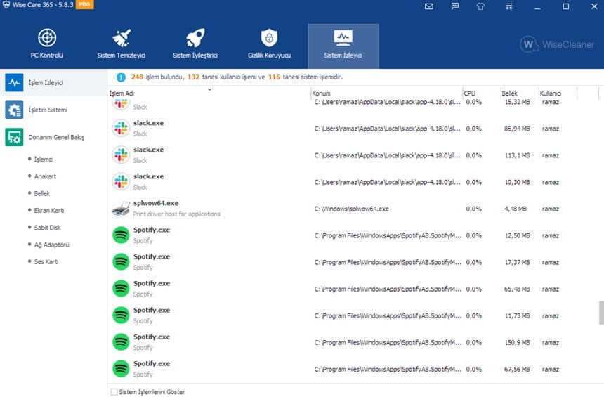 Wise Care 365 Sistem İzleyici
