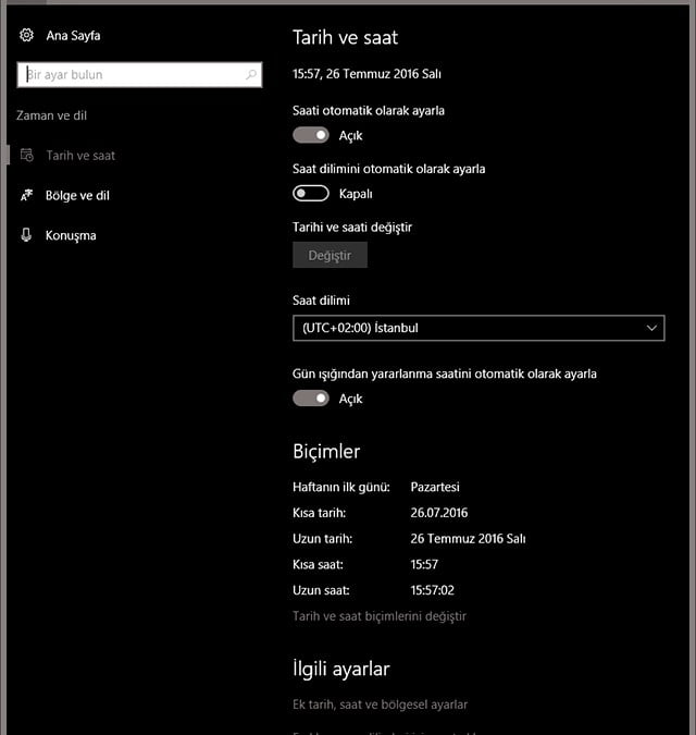 Saat Ve Bolge Ayarlari